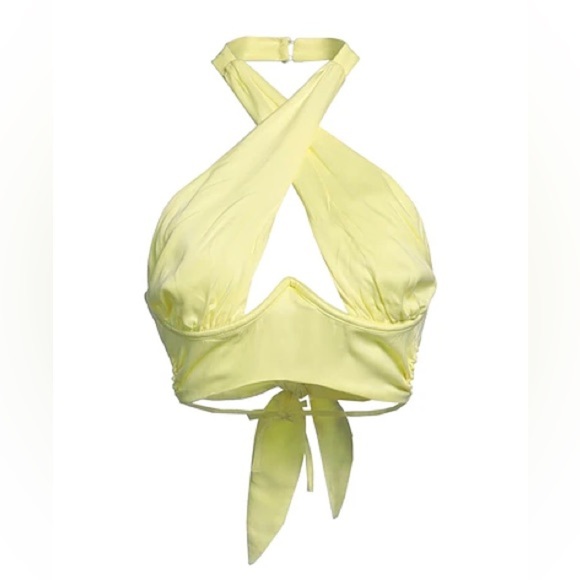 NWOT For Love And Lemons Rana Cross Front Crop Top in Yellow - Picture 3 of 10